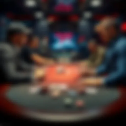 A poker table with players focusing on their cards and chips, illustrating bankroll management and session strategies.