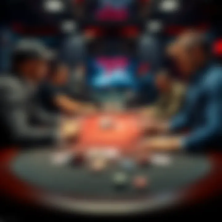 A poker table with players focusing on their cards and chips, illustrating bankroll management and session strategies.