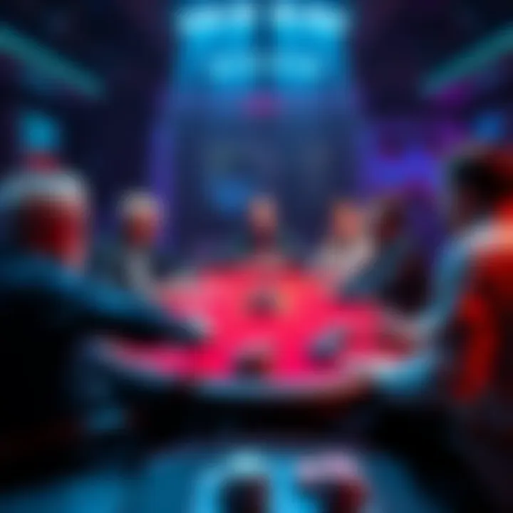 A poker table showing players engaged in a cash game without antes, discussing strategies and gameplay