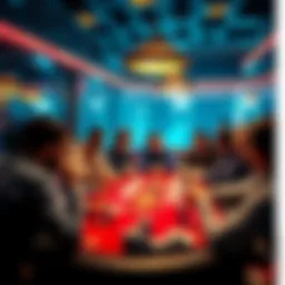 A group of players gathered around a poker table in Singapore, focused on the game with cards and chips in hand.