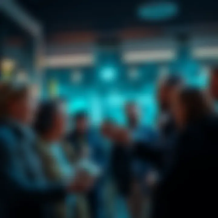 A group of people discussing a large cash offer with expressions of excitement and curiosity