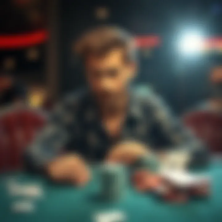 Cash Out or Continue Playing A gambler weighing options at a table with chips and cards, looking thoughtful about whether to cash out or keep playing during a losing streak.