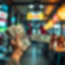 Cash or Ride Choice A person holding cash in one hand and a ticket for a ride in the other, contemplating their decision.