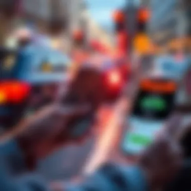 A person holding cash in one hand and a rideshare app on their phone in the other hand, pondering their payment choice.
