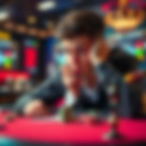 Cash or Risk in Gambling A person contemplating between cash and taking a risk at a gambling table, showing a mix of uncertainty and decision-making