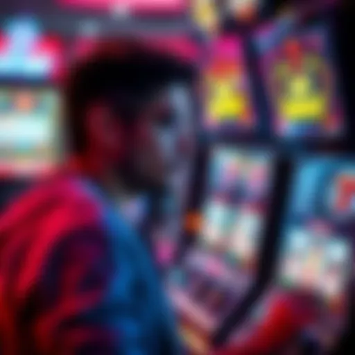 A person contemplating cashing out from a slot machine game, weighing options between immediate payout and potential future winnings.