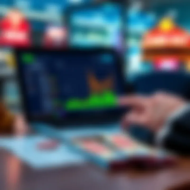 A person calculating cash-out options on a laptop with winning tickets on the table