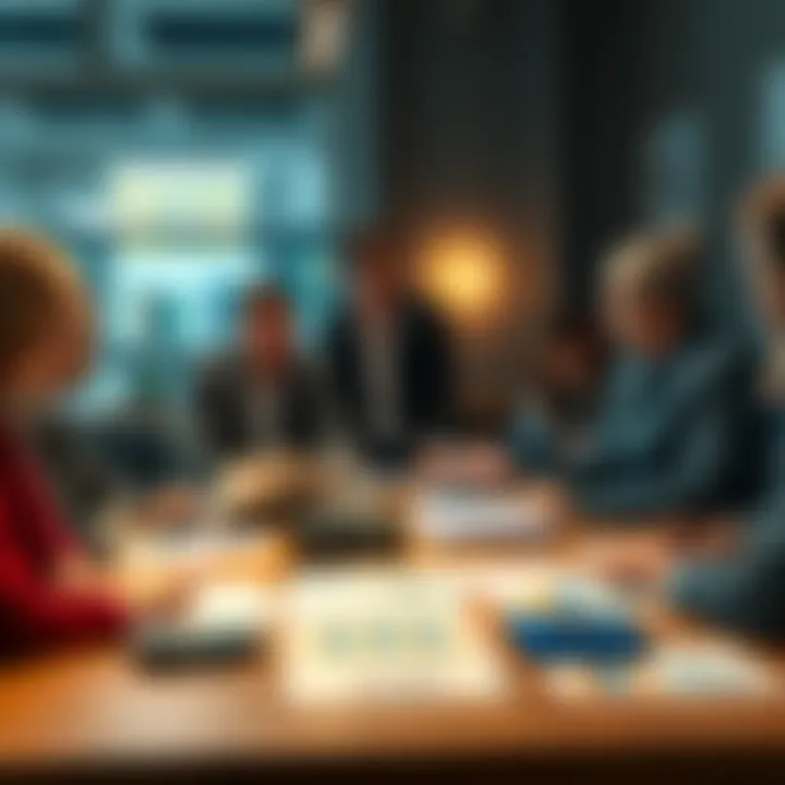 People discussing various ways to withdraw money in 2025 at a table with financial documents and calculators.