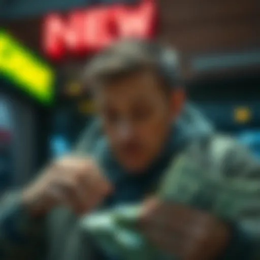 A person counting cash with a goal of cashing out at $50. They have a thoughtful expression as they weigh options and considerations.