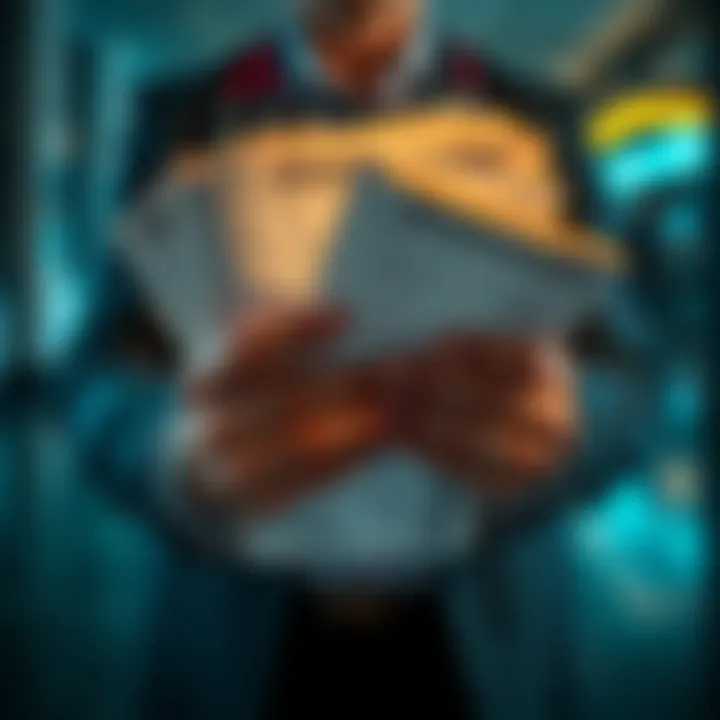 A person holding various documents related to a cash withdrawal over 3000 dollars