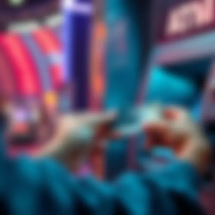 A person using a debit card to withdraw cash from an ATM after winning money at Wow Vegas