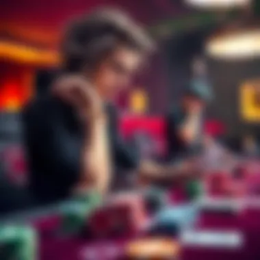 A player contemplating whether to cash out their winnings or keep gambling, with chips and cards on the table