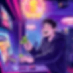 Cashout process illustration An illustration showing a person happily withdrawing cash from an online gaming platform