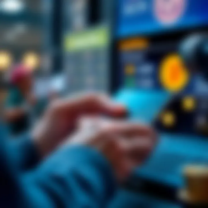 A person using a credit card next to crypto symbols while calculating cashout options