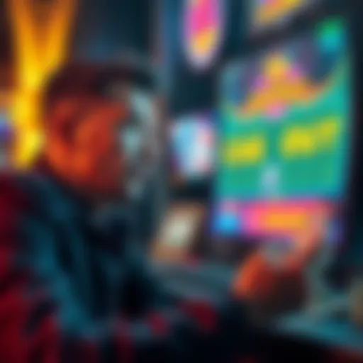 A person contemplating a cashout decision while holding gaming chips and looking at a screen displaying their winnings.