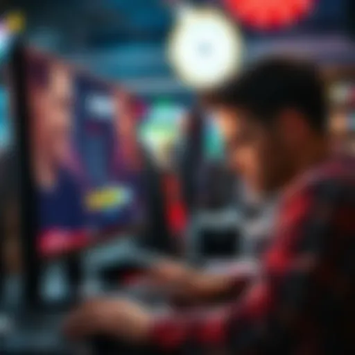 A frustrated player looking at a computer screen with a loading symbol, representing cashout delays in online casinos