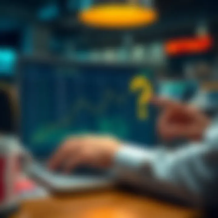 A person analyzing betting odds on a laptop, showing a graph with fluctuating numbers and a question mark symbol, representing concerns about cashout options.