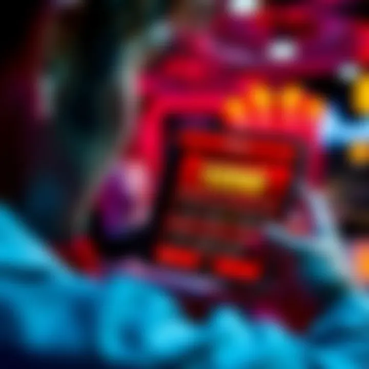 A person looking at a smartphone displaying a casino app with numbers and tips for better chances in gambling.