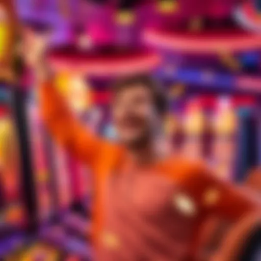 A person celebrating a win while playing slots with bonus spins in an online casino setting.