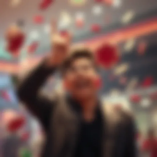 A person celebrating with casino chips and money after doubling their bonus
