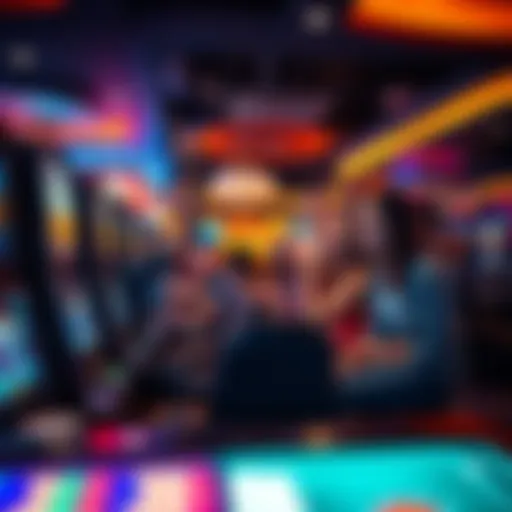 A group of people in a casino celebrating a small win at the slot machines