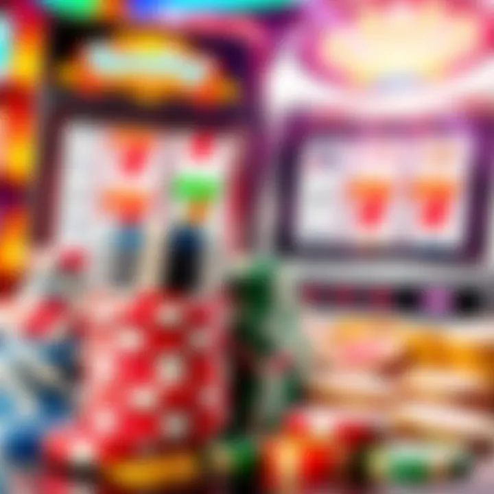 Colorful casino chips stacked next to a slot machine with winning symbols