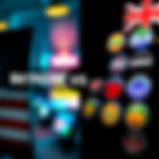 A side-by-side comparison of American and British online casino logos, highlighting BetMGM's logo on one side and several UK casino logos on the other.