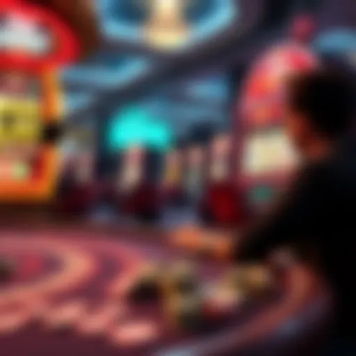 A person sitting at a casino table with chips and a large slot machine displaying Free Play credits.