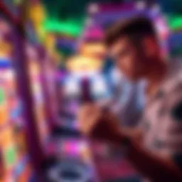 A person holding casino chips contemplating their next move at a slot machine