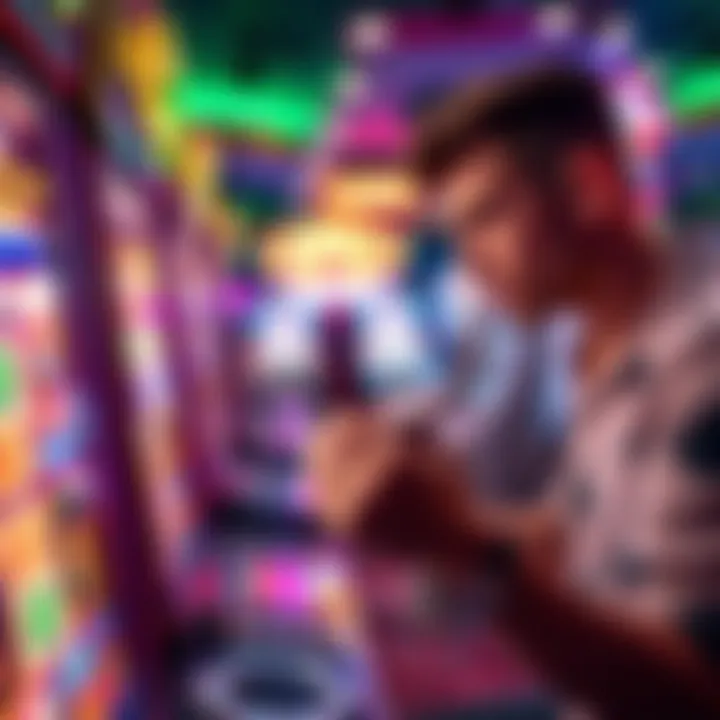 A person holding casino chips contemplating their next move at a slot machine