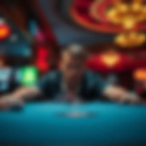 A player looking frustrated at a casino table in Council Bluffs, surrounded by cold and unwelcoming vibes.