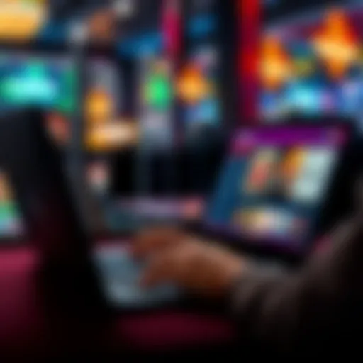 A person browsing casino websites on a laptop, exploring options not listed on GamStop, with a focus on reliability and payout times.