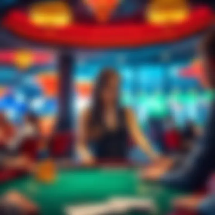 A slim female dealer at a casino table, engaging with players and reshaping the gaming atmosphere.