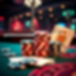 A stack of poker chips and playing cards on a casino table, representing current trends in the gaming sector for 2023.