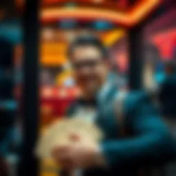 A casino player looking pleased as they leave with their winnings after a big score.