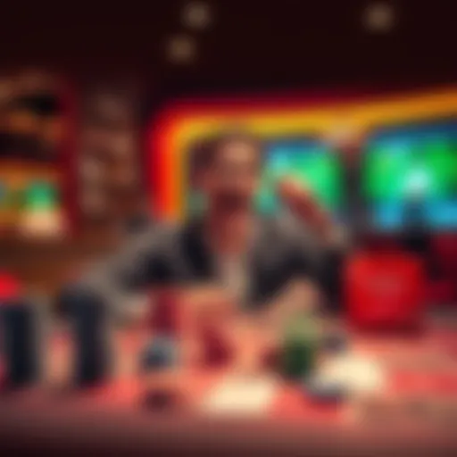 A person excitedly sitting at a casino table with chips and cards, celebrating a win after a small deposit.