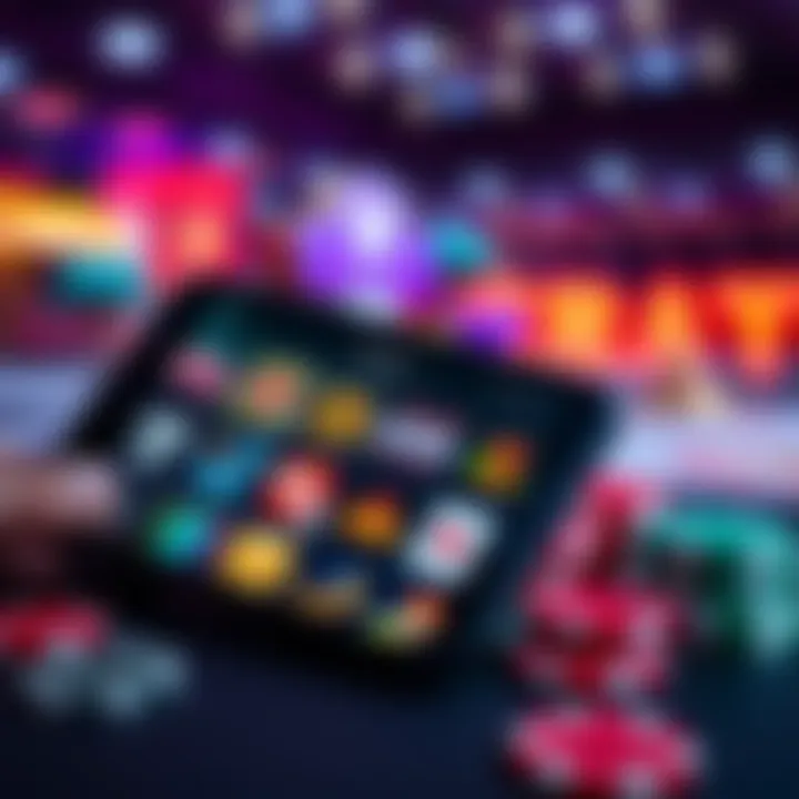 Casino App Interface with Game Selection A smartphone displaying a casino app with various game icons, including slots and card games, showcasing game diversity.