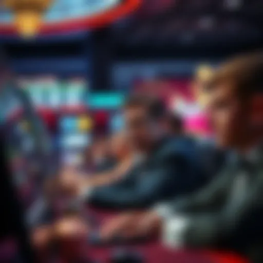 A casino scene with players looking worried over losing bets and low odds displayed on screens.