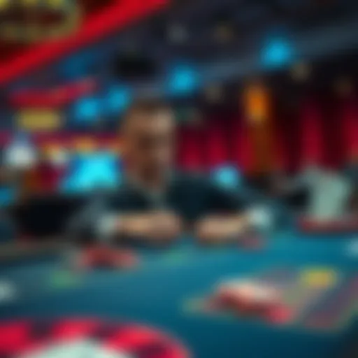 Testing Betting Strategy at Casino Table A player sitting at a casino table, focusing on cards and chips while testing a strategy by betting on every hand dealt.