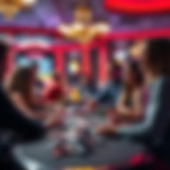 A fun gathering of friends playing bingo in a casino setting with colorful cards and chips on the table.