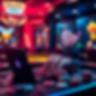 Casino bonus betting A person placing a bet at an online casino, focusing on bonus offers with a laptop and colorful game icons surrounding them.
