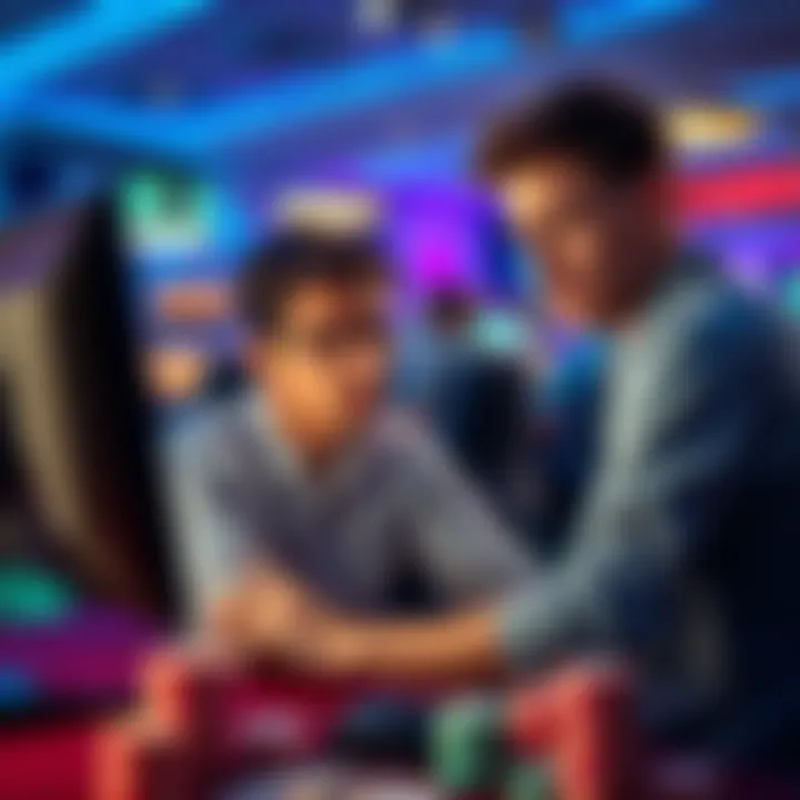 A new player looking for bonus codes at a casino, feeling frustrated after losing money. The player sits at a computer with a worried expression, surrounded by casino icons like chips and cards.