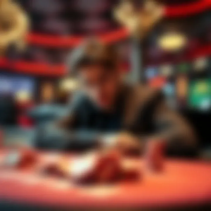 A person looking disappointed at a casino table after losing a bonus quickly, with casino chips scattered around