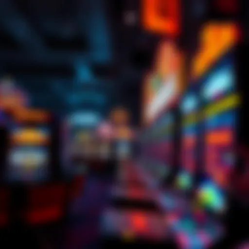 A colorful casino scene with slot machines and bonus signs