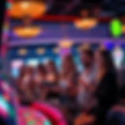 A group of people enjoying their time at an online casino, looking at their devices with excitement as they explore subscription bonuses.