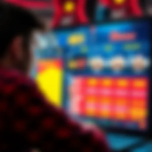 A player looking at casino bonus offers on a screen with sad expression after losing money.