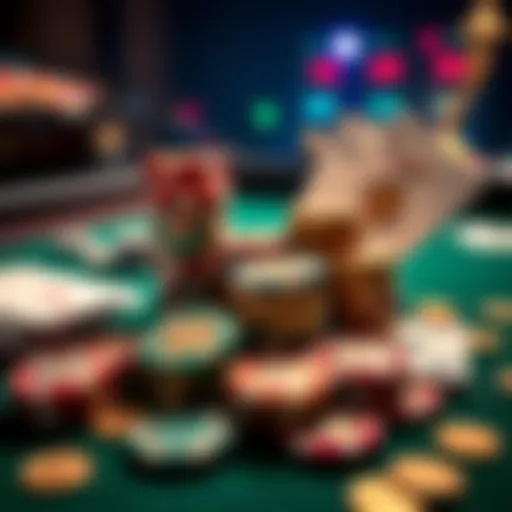 A table with casino chips and playing cards, illustrating the concept of bonuses in gambling.