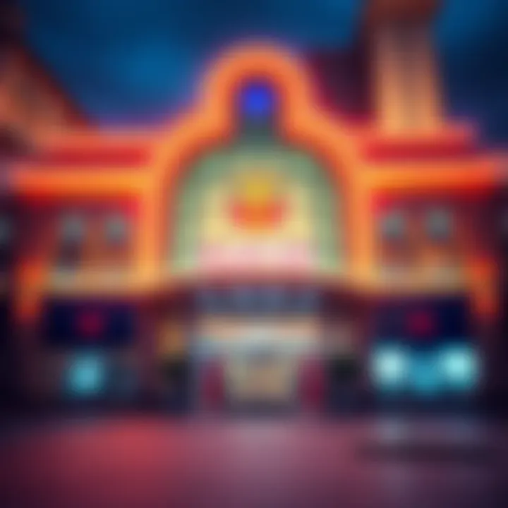 A modern casino building with bright lights and a welcoming entrance