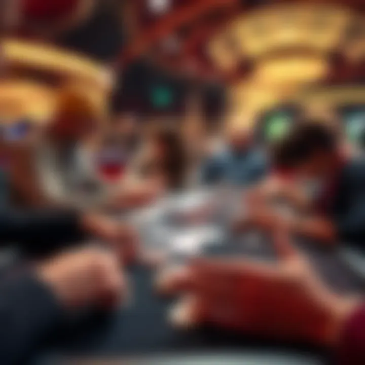 Casino card game table A card game table in a casino with players focused on their hands and chips, illustrating strategies used for card counting.