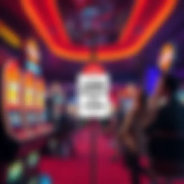 A casino interior showing a slot machine and a cash withdrawal sign. Players look concerned about cash withdrawal rules.